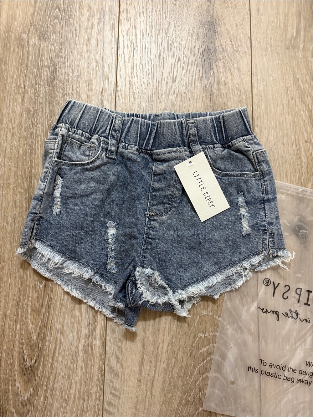 Little Bipsy Girls' Distressed Denim Shorties - Light wash